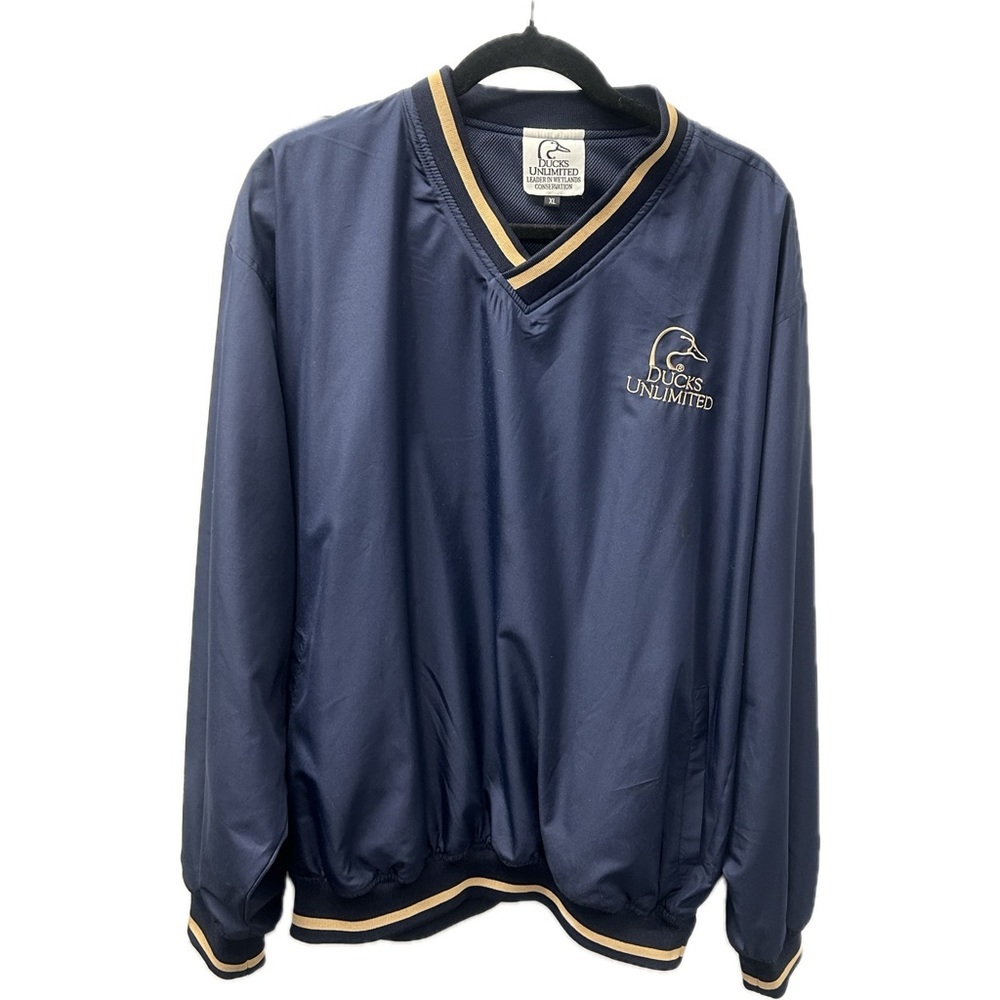 Ducks Unlimited Blue Gold Pullover Embroidered Windbreaker Jacket Mens Size XL